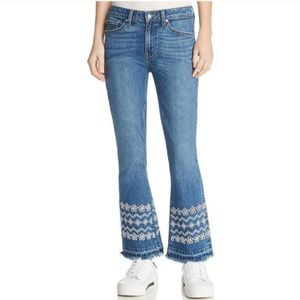 Derek Lam Denim Jane Embroidered Flare Jeans Frayed Ankle Medium Wash Size 26
